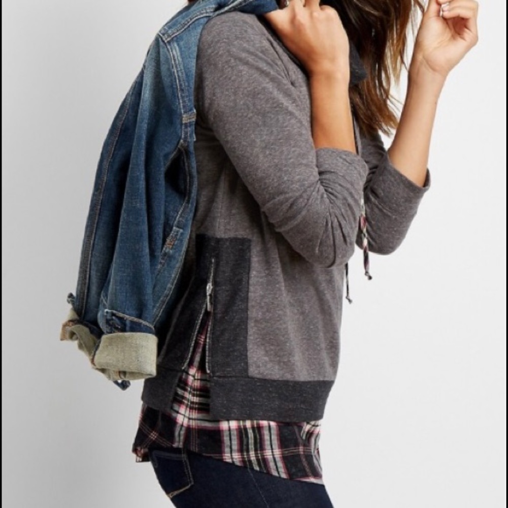 Cowl Neck/Sweatshirt with Flannel Trim